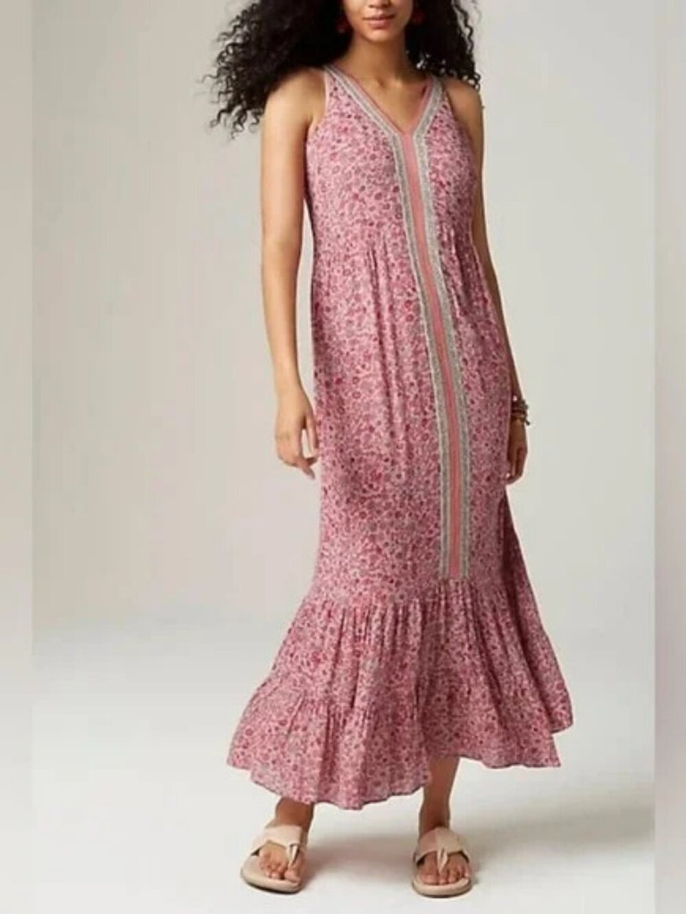 J. JIll Relaxed Fit Flounce Hem Sleeveless Pink Floral Maxi Dress Large Petite - Picture 9 of 9